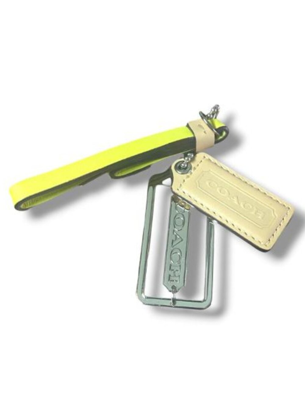 COACH - METAL/YELLOW Leather Purse Charm Logo Tag Keychain Key Fob